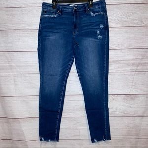 Kancan distressed women’s blue jeans raw ankle